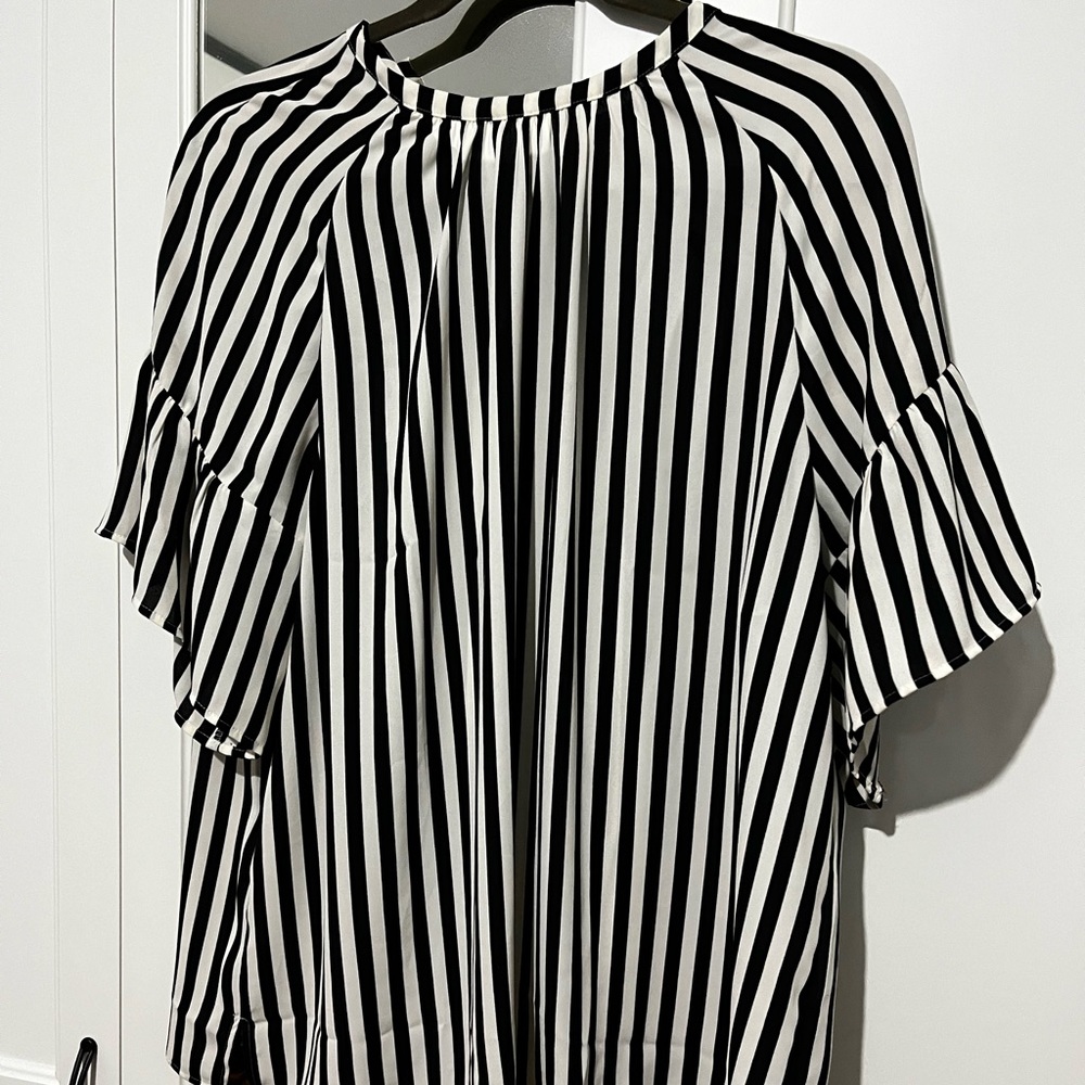 LOFT, Black and White Stripe Blouse, Size Medium